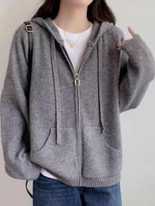 เสื้อคาร์ดิแกนถักคอตตอนผู้หญิงสไตล์เกาหลีแขนยาวสวมใส่สบาย ทรงหลวม ปกโปโล แฟชั่นฤดูใบไม้ผลิและฤดูใบไม้ร่วง