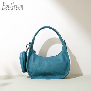 BeeGreen Women Genuine Leather Small Shoulder Bag Fashion Crescent Bag Versatile Handbag with Earbuds Case