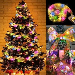 1-10M Christmas Ribbon Fairy Light Decoration For Home 2025 DIY Bows String Light Tree Ornaments Xmas Decor New Year 2026