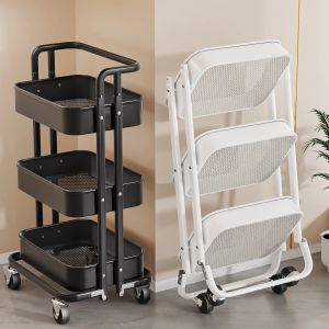 ROROชั้นรถเข็น 3/4ชั้น รถเข็นเก็บของ ชั้นวางของพับเก็บได้ พร้อมล้อเลื่อน+ที่จับ แข็งแรง กันสนิม เคลื่อนย้ายสะดวก ชั้นวางของเหล็ก ชั้นวางของอเนกประสงค์