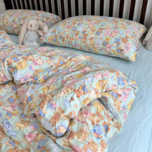 Tang Yi | Bộ Đồ Chăn Ga In Hoa Thêu Cartoon 100% Cotton Voan Đôi
