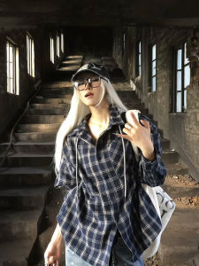 LIUBU | Áo Sơ Mi Flannel Nam Họa Tiết Carô Xanh Vintage