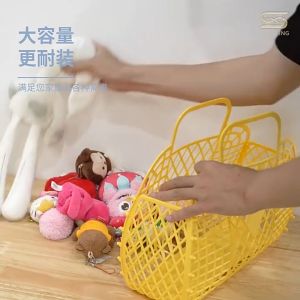 Bath Basket Large-capacity Plastic Toys Storage Basket Baby Children Beach Holiday Portable Laundry Basket Hollow Food Fruit Storage Hanging Bag Hollow Jelly Portable Tote Bag Reusable and Easy Clean Basket