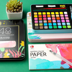 Cat air lukis 48 watercolor set/ anak lengkap kuas lukis 1 set/ buku watercolor paper alat lukis  48warna cat air lukis set cat air anak padat  48 Cat Air Set Water Color Set Watercolor Paint Set  Solid Watercolor Set / Cat Air Padat isi 36 Warna