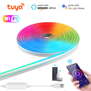 DC5V USB RGB Neon LED Strip Light 5M Waterproof Neon Sign Tape WIFI Tuya Smart Remote Control For Room Wall Decor Fairy Light