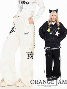 YO Retro Star Pattern Work Pants Womens Loose Wide Leg Casual Trousers Comfortable Loose Fit Natural Waist Zipper Closure