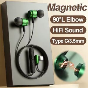Magnetic 90° Elbow Gaming Headphones In-Ear Wired Earphone HiFi Stereo 3.5mm Type-C Music Headset For Galaxy S25 24 iPhone 17