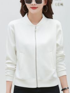 Casual Zipper Collar Baseball Jacket Short Outerwear Women Thickened Autumn Wear Loose Jacket Cardigan Sweatshirt Long Sleeve Cotton
