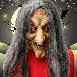 Halloween Witch Mask Rubber Costume Accessory for Bars Funny Old Lady Terroristic Ghost Face Performance Supplies
