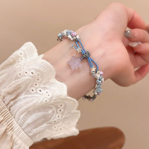 Blue Resin Star Pendant Bracelets Sweet Colorful Flower Bowknot Woven Bracelet for Women Imitation Pearl Charm Jewelry B