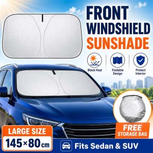 【FREE Storage Pouch】 Foldable Car Windshield Sun Shade Cover Sunshade Car Auto Sun Visor Block UV Rays 【Keep Cool Malaysia Heat】 sun shade for car Eco-friendly Fabric Universal Size car sunshade windscreen Heat Insulation Sunshade 汽车隔热遮阳挡