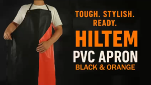HILTEM PVC APRON- BLACK & ORANGE (85CM X 120CM) WATERPROOF APRON GOOD QUALITY BLACK AND ORANGE APRON