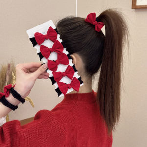 เข็มขัดผูกผมลายผีเสื้อสีแดงสำหรับผู้หญิง ยางยืดทนทาน ไม่ทำลายผม รัดผมแบบสูง เครื่องประดับผม เครื่องประดับผมแบบใหม่