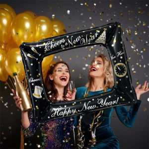 1Pcs Happy New Year Photo Booth Frame Props Foil Balloon For 2026 New Year Party Photography Props Christmas Home Party Supplies