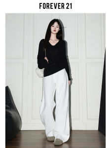 Forever 21 American Style High Waist Wide Leg Jeans Womens Loose Straight Cut Pants Autumn Season Versatile Casual Trousers