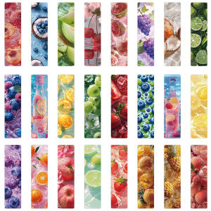 24Pcs/Set Aesthetic Fruit Bookmarks Waterproof UV Paper Bookmarks Cute Summer Fruit Pattern Bookmarks for Book Lovers Gift