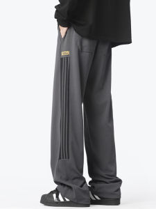 Casual Loose Straight Leg Mens Sports Pants Three Stripe Design Versatile Comfortable Polyester Fiber Anti-Wrinkle Long Trousers