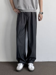 ONUN Grey Casual Commute Loose Straight Leg Mid-Slit West Pants Versatile Semi-Loose Waist Long Pants Youth Summer Fashion