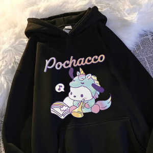 Pacha Dog Hooded Sweatshirt Girls Autumn Winter Fleece Lined Casual Versatile Childrens Outerwear Cartoon Print Cotton