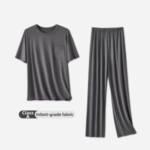 Mens Lightweight Summer Sleepwear Long Sleeve and Pant Set