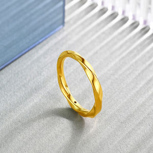 ZHOU LIU FU 周六福 แหวนทอง 99% 24K Solid Gold Rings Unique Design Simple Stackable Ring Pure Gold Dainty Jewelry for Women Daughter Birthday A0113465