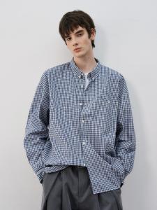 Cleanfit American Retro Blue Plaid Long Sleeve Casual Shirt Mens Spring Autumn Loose Fit Versatile Shirt Youth Fashion Polyester Fiber