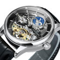 Forsining Luxury Skeleton Mechanical Watches for Men Dual Time Zone ...