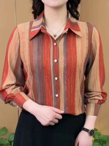 2023 New Spring and Autumn Tops Fashion Middle-Aged and Elderly Womens Clothing Shirt Long Sleeve Ladieswear Cardigan Loose Printed Shirt Thin