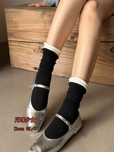 Moon Girl White Patchwork Mid-Calf Socks Womens Ballet Style Long Socks Cotton Polyester Spandex Blend Four Season Wear