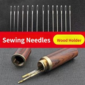 24PCS Set Large Eye Needles Hand Sewing Needles Elderly Needles Household Needles Long Traditional Hand-sewing Needles Sew Quilt Needles with Wooden Barrel Sewing Box