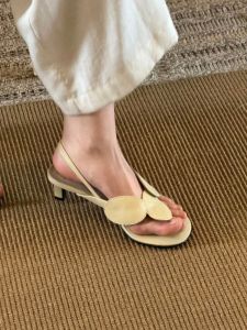 Summer Round Toe Toe-post Slip-on Cat-heel Sandals