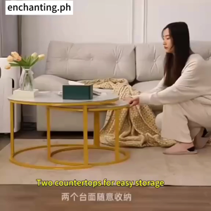 Elegant Marble and Gold Frame Round Coffee Table Set for Living Room