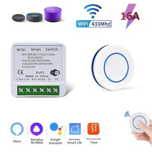 ทูยา RF433 + WIFI 16A สวิตช์สมาร์ทสวิตช์ไร้สายและ RF433 รีโมทคอนโทรลสวิทช์ใช้ร่วมกับอเล็กซากูเกิลโฮม