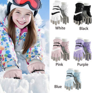 Childrens Winter Ski Gloves Heavy Duty Warm Windproof Outdoor Sports Gloves Kids Boys Girls Ski Gloves for 3-14Y Ski Gloves