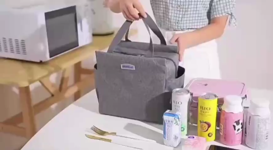Portable Double Pocket Insulation Bag Waterproof Aluminum Foil Insulated Large Canvas Lunch Bag