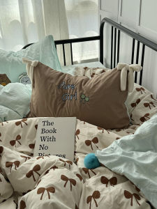 Korean Style Butterfly Knot Washed Cotton Bedding Set Cute Fluffy Cover Dormitory Bed Sheet Three Piece Set Soft Polyester Fabric