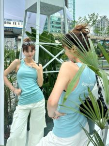 American Style Vest Strap Women Summer 2024 New Sleeveless Outerwear High-End Slimming Short Versatile Top Printed Casual