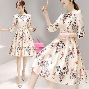 Váy Midi Chữ a Ôm Vừa Vặn Tay Lửng Mùa Hè 2022 Cho Nữ Váy Midi Cổ Tròn Họa Tiết Hoa