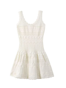 Váy Ngắn Không Tay Màu Trắng Dệt Kim Khoét Lỗ Thiết Kế Nhỏ Gọn Váy Bó Eo Chữ a Váy Mùa Hè Cho Nữ