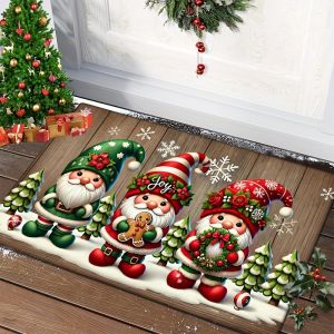 VIKAMA Christmas Theme Cartoon Entrance Carpet Cute Father Christmas Decorative Entrance Door Mat Holiday Decoration
