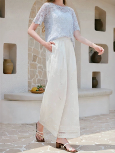 XIANGYING | White Cotton Wide Leg Cropped Trousers 2026 Womens Summer Autumn New High Waist