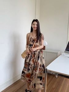 FRAN Summer Printed Suspender Dress for Women Casual V-neck Vacation Dress