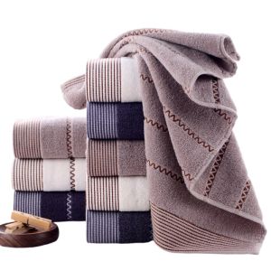 1PC Embroidered Cotton Towel 34x74CM/70x140CM Absorbent Bath Hand Face Towel Set Cream White for Home Bathroom Gift