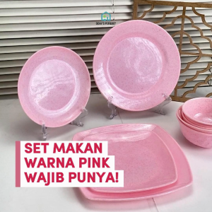 Set Perlengkapan Makan Melamin Asli 100% / Pink Motif /Tahan panas/Anti Pecah