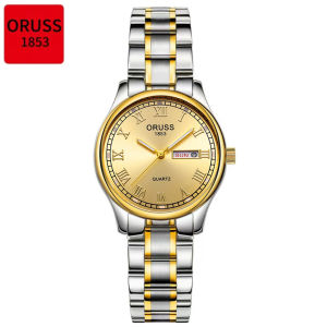 [Gift][With Box]ORUSS Original Women Dual Calendar Stainless Steel Luxury Luminous Waterproof Small Watch Analog Fashion Korean Automatic Quartz Wrist Minimalist Watch For Women Elegant