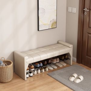 Italian Style Leather Surface Shoe Bench Entrance Hall Home Door Seat Slip on Bench Long Bench Soft Padded Cushion