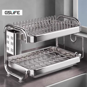 GSLIFE Rak Piring Stainless Steel 2/3 Susun Rak Piring Serbaguna Rak Dapur Cuci Piring Wastafel Tempat Piring