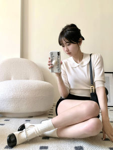 Miu Short Sleeve T-shirt for Women Summer New Arrival Unique Half Sleeve Knit Top White Doll Collar Design