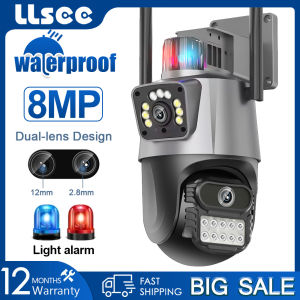 LLSEE icsee Outdoor HD 8MP 4K dual lens linked WiFi security camera night vision IP66 waterproof IP CCTV two-way audio intelligent motion detection light alarm