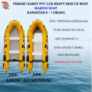 PERAHU KARET LCR RESCUE SAR BANJIR BASARNAS EVAKUASI BENCANA MANCING HEAVY DUTY MARINE BOAT 330 CM 3.3M DEK ANGIN DEK ALUMINIUM KAPASITAS 6-7 ORANG
